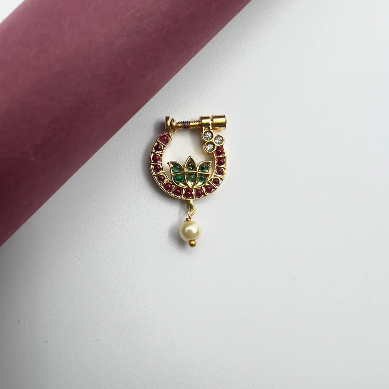 Antique Gold Look Premium Kemp Lotus Bridal Nath